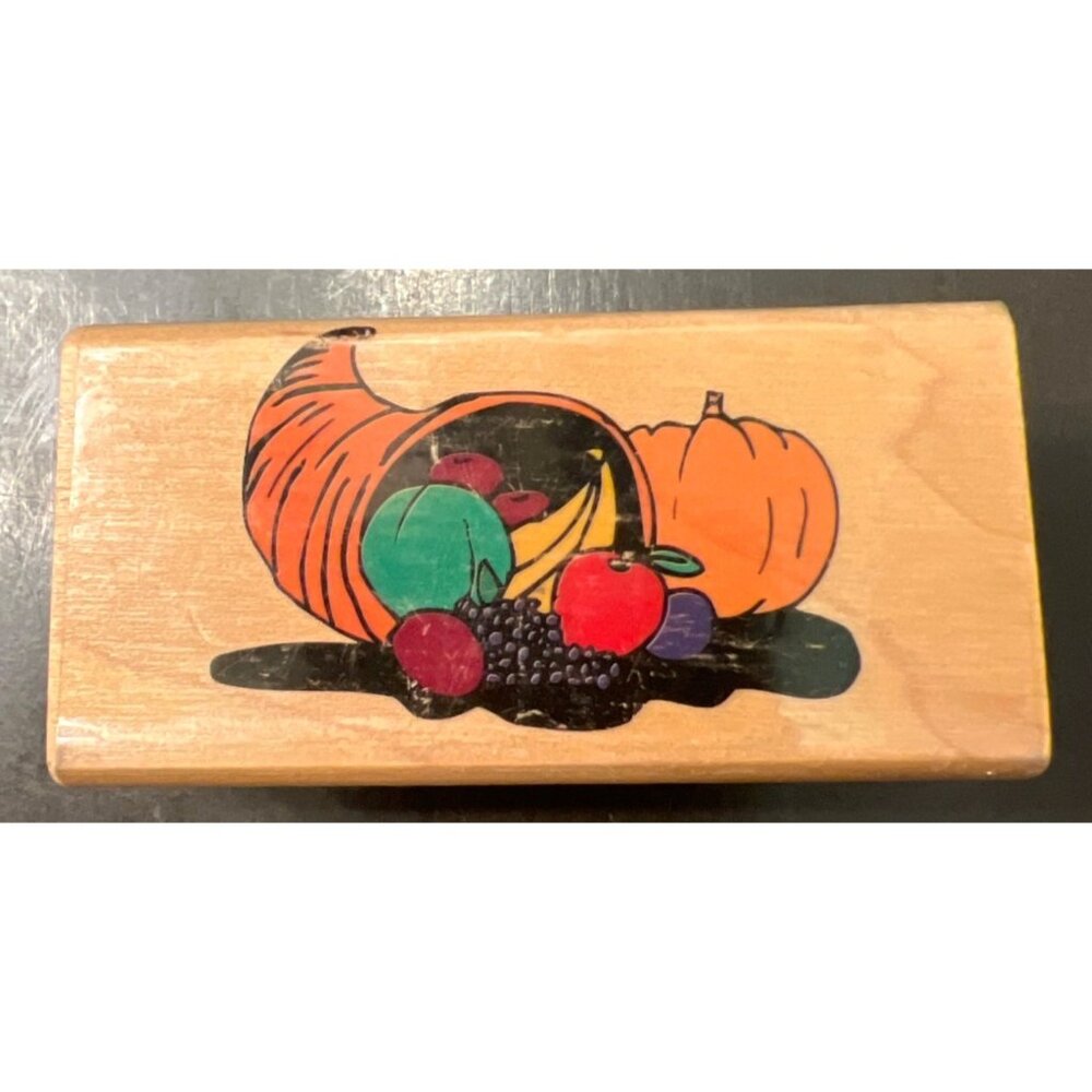 Thanksgiving Autumn Wood Mounted Rubber Stamp With Harvest Design Canadian Maple